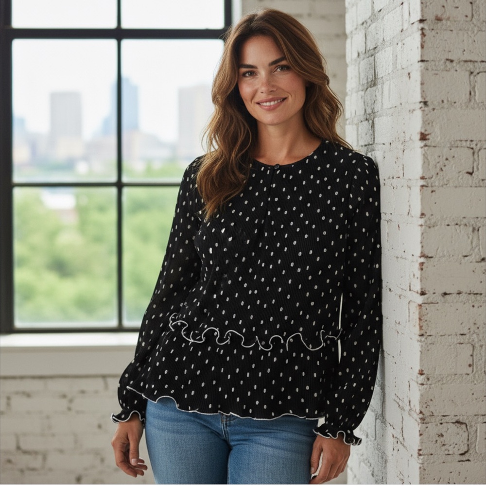 J.Crew Ruffle-trim pleated peplum top in polka dot Size XS